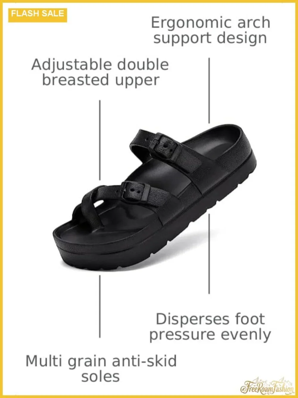 Women's Platform Sandals with Arch Support Adjustable Buckle Slides